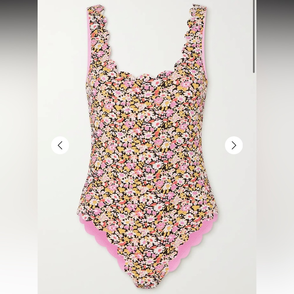 Marysia scallop one piece reversible swimsuit, floral print and pink